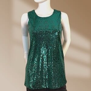 Uniboutique Green Women's Sequin Tank Size Small NWT!